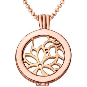 Quiges - Munthouder met Ketting en Munt 25mm Bloem Patroon - Rose Goudkleurig - EPRHZ338