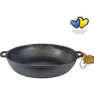 MAYSTERNYA Gietijzeren Barbecue Pan - ø 32 x 6 cm - BBQ Accessoires - Buitenkeuken - BBQ - Geschikt Voor Alle Warmtebronnen - Bakken - Ovenschaal - BBQ Cadeau - Cadeaupakket Geschenk - Mat Zwart