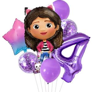Gabby's Dolhouse Ballonnen - 4 Jaar - Ballonnenset - 7 Stuks - Gabby's Poppenhuis - Feestversiering - Kinderfeestje - Verjaardagsfeest - Helium Ballon - Paarse / Roze Ballon