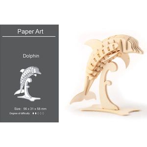 Houten dieren 3D puzzel - Puzzel - 3D – Zelf in elkaar zetten - Speelgoed bouwpakket 5.6 x 3.1 x 5.8 cm - Dolfijn