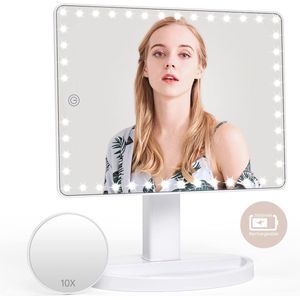 Grote Oplaadbare Make-upspiegel met LED Verlichting en 10x Vergroting