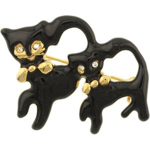 Behave Broche sierspeld katten poezen goud kleur met zwart 4 cm