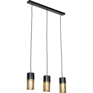 QAZQA raspi - Industriele Hanglamp eettafel - 3 lichts - L 80 cm - Zwart Goud - Industrieel - Woonkamer | Slaapkamer | Keuken