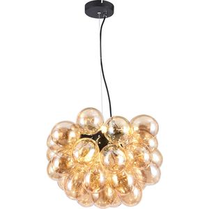 Olucia Cyril - Design Plafondlamp - 8L - Glas/Metaal - Amber;Zwart - Rond - 50 cm