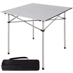 Lichte klaptafel van aluminium gelamineerd tafelblad 70 x 70 cm met draagtas - Ideaal voor onderweg camping table