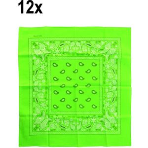 12x Luxe Zakdoek fluor groen met motief 53cm x 53cm - Koffieboon thema feest boeren zakdoek festival