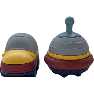 Mabebi - Ufo en auto speelset - Baby speelgoed - Stapelspeelgoed - Badspeelgoed - Silicone Speelgoed - Cadeau idee - Blauw Geel
