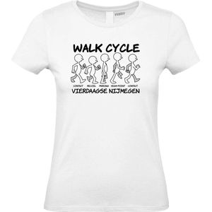 Dames T-shirt Walk Cycle | Vierdaagse shirt | Wandelvierdaagse Nijmegen | Roze woensdag | Wit | maat XS