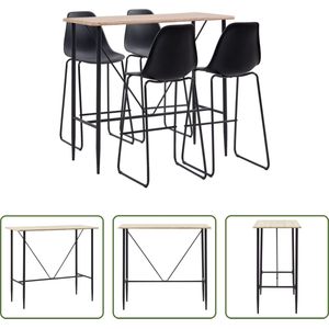 The Living Store Barset Eiken - Bartafel 120x60x110cm - 4 Barstoelen Zwart 48x57x112.5cm