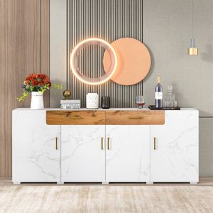 Sweiko Sideboard, keukenkast, opbergkast 238 x 39.5 x 80 cm, commode met 4-deuren, 2-lades, buffetten kast