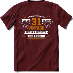 31 Jaar Legend T-Shirt | Goud - Wit | Grappig Verjaardag en Feest Cadeau Shirt | Dames - Heren - Unisex | Tshirt Kleding Kado | - Burgundy - S