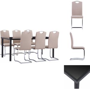 vidaXL Eettafelset - Zwart Gehard Glas - Metalen Frame - 180 x 90 x 75 cm - 6 Stoelen - Set tafel en stoelen