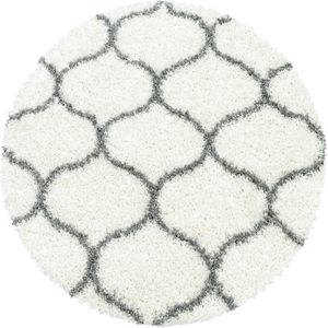 Flycarpets Azure Rond Vloerkleed Berber Motief - Crème / Grijs - Hoogpolig - Woonkamer - 200x200 cm