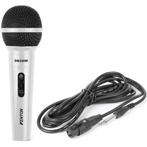 Microfoon - Dynamische microfoon Wit voor karaoke en DJ's - Fenton DM100W