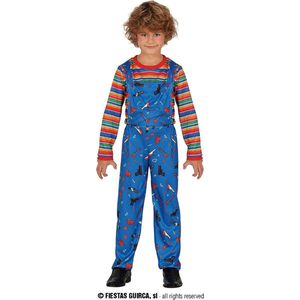 Guirca - Chucky & Child's Play Kostuum - Niet Zo Leuk Om Mee Te Spelen Pop Kind Kostuum - Blauw - 3 - 4 jaar - Halloween - Verkleedkleding