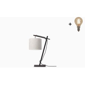 Tafellamp – ANDES – Zwart Bamboe - Licht Linnen - Met LED-lamp