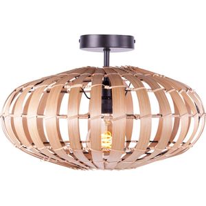 Bamboe plafondlamp naturel | 1 lichts | zwart / naturel | rotan / metaal | Ø 40cm | eetkamer / eettafel / woonkamer lamp | modern / landelijk design | natuurlijke materialen