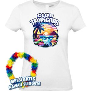 Dames t-shirt Colorful Tropics | Toppers in Concert 2024 | Club Tropicana | Hawaii Shirt | Ibiza Kleding | Wit Dames | maat XXXL