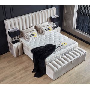 Boxspring bed met opbergruimte - 160x200 cm - Beige - Oscar Inclusief matras en topper