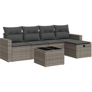 vidaXL - 6-delige - Loungeset - met - kussens - poly - rattan - grijs