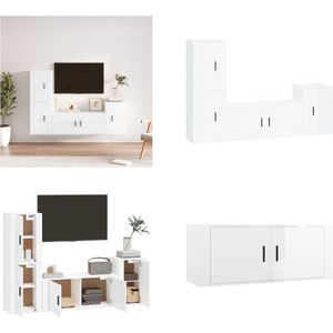 vidaXL 4-delige Tv-meubelset bewerkt hout hoogglans wit - Tv-kast - Tv-kasten - Tv-meubel - Hifi-meubel