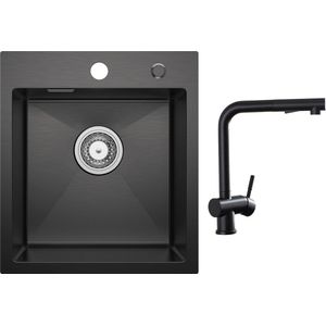CECIPA max Spoelbak Keuken 40x45cm Antraciet - Spoelbakken met Met Uittrekbare Uitloop Zwart - Gootsteen voor Roestvrij staal - Spoelbakken met afdruip - Wasbak met waterafvoersysteem