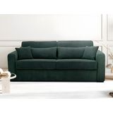 Express-driezitsslaapbank van groen ribfluweel - Bed 140 cm - Matras 18 cm - MONDOVI L 194 cm x H 90 cm x D 96 cm