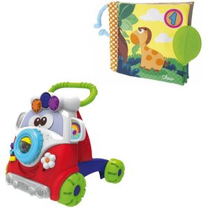 Chicco bundel - Babywalker Happy Hippie - Looptrainer & Babyboekje Junior 19 X 19 Cm Polyester Geel/groen