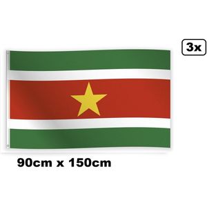 3x Vlag Suriname 90cm x 150cm - per stuk verpakt in doos - Landen festival thema feest fun verjaardag