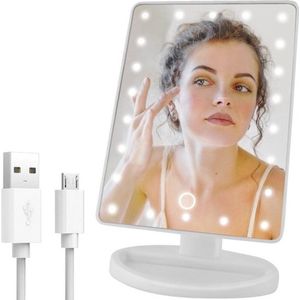 BodyLuxx - Make-Up Spiegel - Wit- LED Licht - Verlichting - Verlichte Make-Up Spiegel - Scheer Spiegel - USB - batterij - Verlichte 22 LED Cosmetica Visagie Spiegel