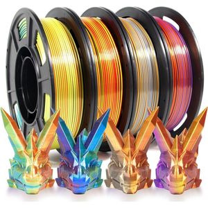 Silk Rainbow 3D Printer Filament Set - Tri-color Silk PLA Metal - 1.75mm - 4 x 250g - Size Accuracy +/- 0.02 mm