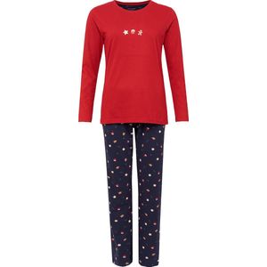 Happy Shorts Dames Kerst Pyjama Set Shirt Rood + Donkerblauwe Broek Met Gingerbread Print - Maat XL