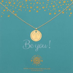 Heart to Get| Goudkleurige Ketting | Initalen coin 18 mm met letter T | Letter ketting | Initialen ketting | Coin met initiaal en krans