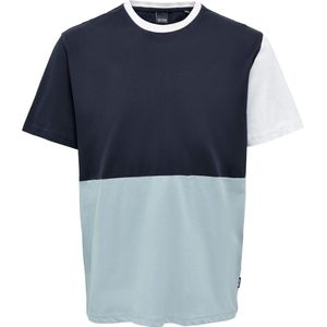 Heren tshirt- Colourblock- Ronde hals- Only & Sons- Dark navy- regular fit- Korte mouwen- Maat XL