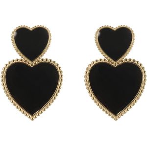 The Jewellery Club - Sanne heart earrings black - Oorbellen - Dames oorbellen - Hart - Stainless steel - Goud - Zwart