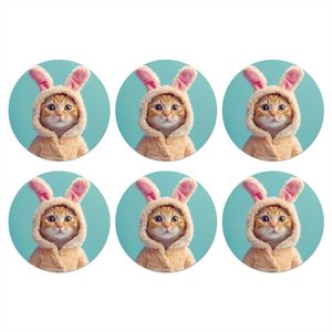 Onderzetters voor glazen - Rond - Paashaas - Kat - Kostuum - 10x10 cm - Glasonderzetters - 6 stuks - Pasen - Paasdecoratie - Paas versiering