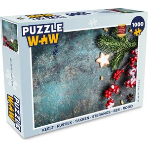 Puzzel Kerst - Rustiek - Takken - Steranijs - Bes - Rood - Legpuzzel - Puzzel 1000 stukjes volwassenen - Kerst - Cadeau - Kerstcadeau voor mannen, vrouwen en kinderen