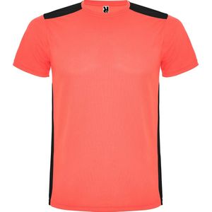 Fluor Koraal met Zwart kinder unisex sportshirt korte mouwen Detroit merk Roly 8 jaar 122-128