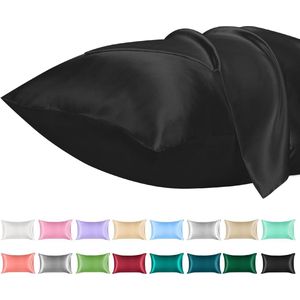2 Pack Satijnen Kussenslopen, Standaard Formaat Zacht Effen Kleur Microfiber Satijnen Kussensloop, Envelop Sluiting Kreukvrij Vervagingsbestendig Ademend, Zwart