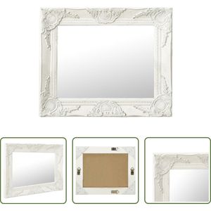 The Living Store Wandspiegel Barok - 50 x 40 cm - Wit Houten Frame