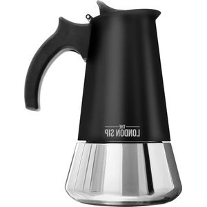 Espresso Maker Stainless Steel Induction - Real Italian Espresso at Home - Easy to Prepare & Clean - Black 6 cups 300ml