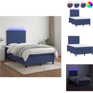 vidaXL Blauwe Boxspring - 203 x 120 x 118/128 cm - LED Verlichting - Bed