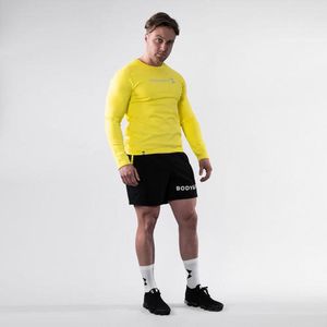 Body & Fit Hero Motion T Shirt - Sportshirt met Lange Mouwen - Fitness Shirt Mannen - Sporttop Heren - Geel - Maat L