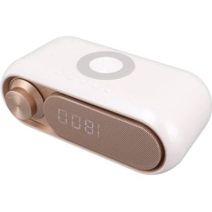 Wekkerradio met Bluetooth-luidspreker en Draadloos Opladen - Aux Handsfree Bellen USB-oplaadpoort voor Slaapkamer (Wit Spray Goud 10W)