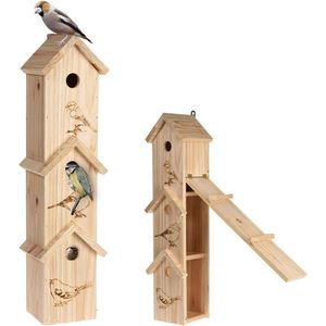 Nestkast voor Vogels Houten Drievoudige - Vogelnestkast - Vogelhuisje - Vogelbescherming