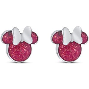 Disney 4-DIS045 Minnie Mouse Oorbellen - Minnie Oorknopjes - Disney Sieraden - 8x8mm - Roze Resin - Staal - Hypoallergeen - Zilverkleurig