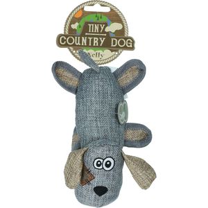 Country Dog Tiny Nelly – Honden speelgoed – Honden speeltje met piepgeluid – Speeltje met krakend materiaal - Honden knuffel gemaakt van duurzame materialen – Dubbel gestikt – Extra lagen – Voor trek spelletjes of apporteren – Grijs/Blauw – 24cm