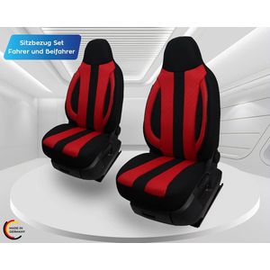 Maat pilotenhoezen stoelhoezen compatibel met Smart fortwo 451 bestuurder en passagiers vanaf 2007-2014 / MD502 stoelhoezen set in zwart/rood