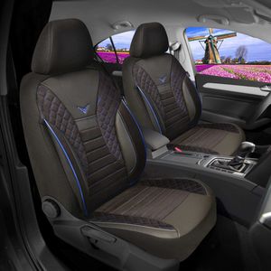 Autostoelhoezen voor Chevrolet Spark M300 M400 2010 in pasvorm, set van 2 stuks Bestuurder 1 + 1 passagierszijde PS - serie - PS706 - Zwart/blauwe naad