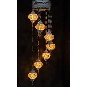 Hanglamp multicolour  glas mozaïek Oosterse lamp kroonluchter Crèmewit 7 bollen